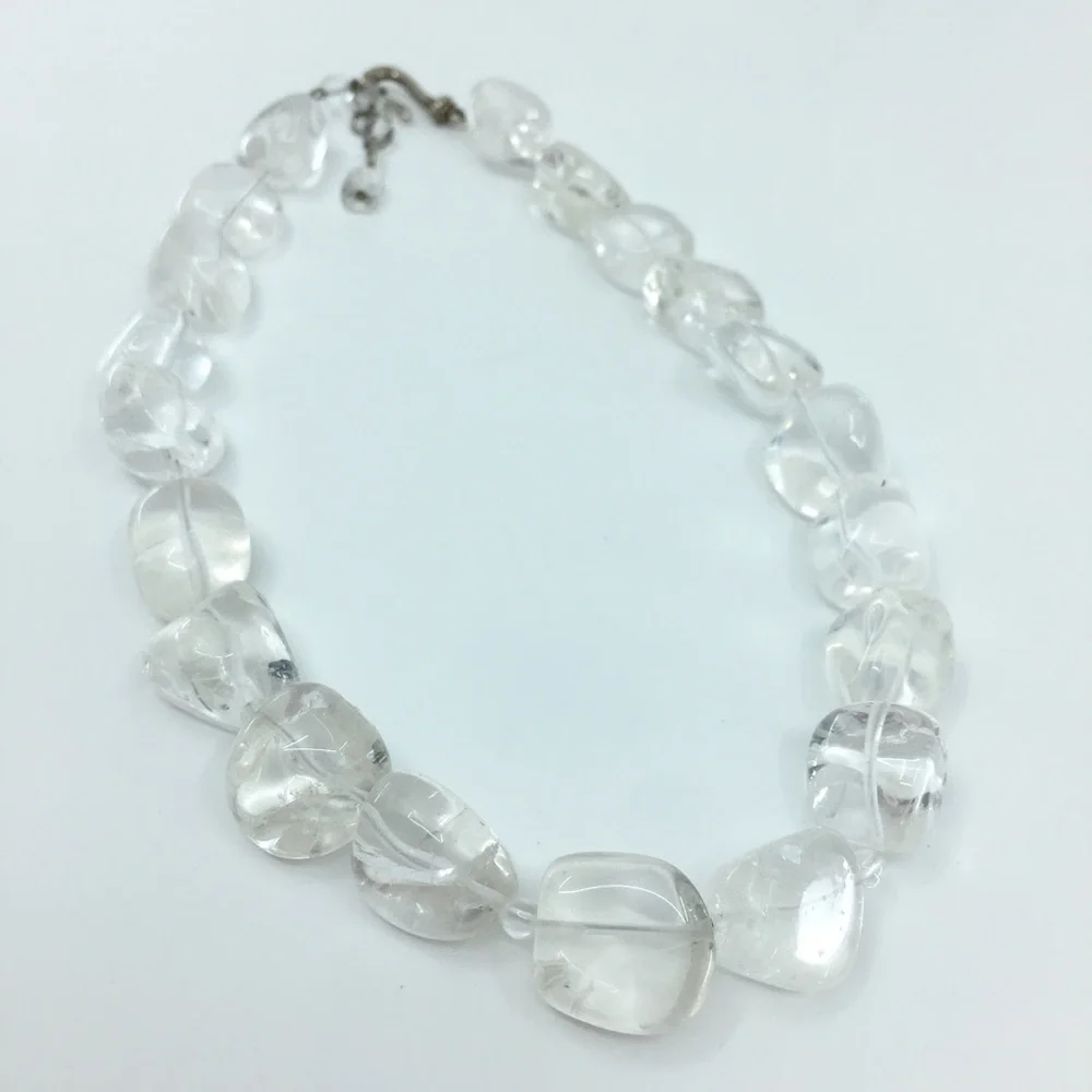Vintage Chunky Clear Rock Crystal Quartz Beaded Necklace Silver Clasp